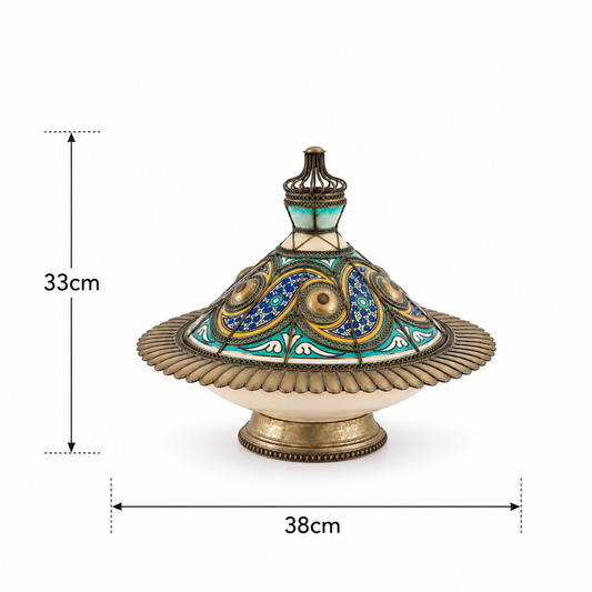 Sultan’s Azure Parasol Handcrafted Brass Tagine - (33x38cm)