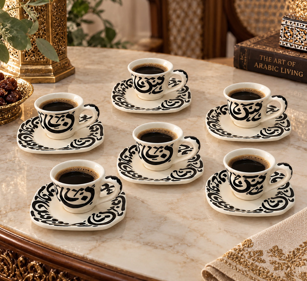 Ottoman Noir Moroccan Handcrafted Cup & Saucer 6pcs Set - M27
