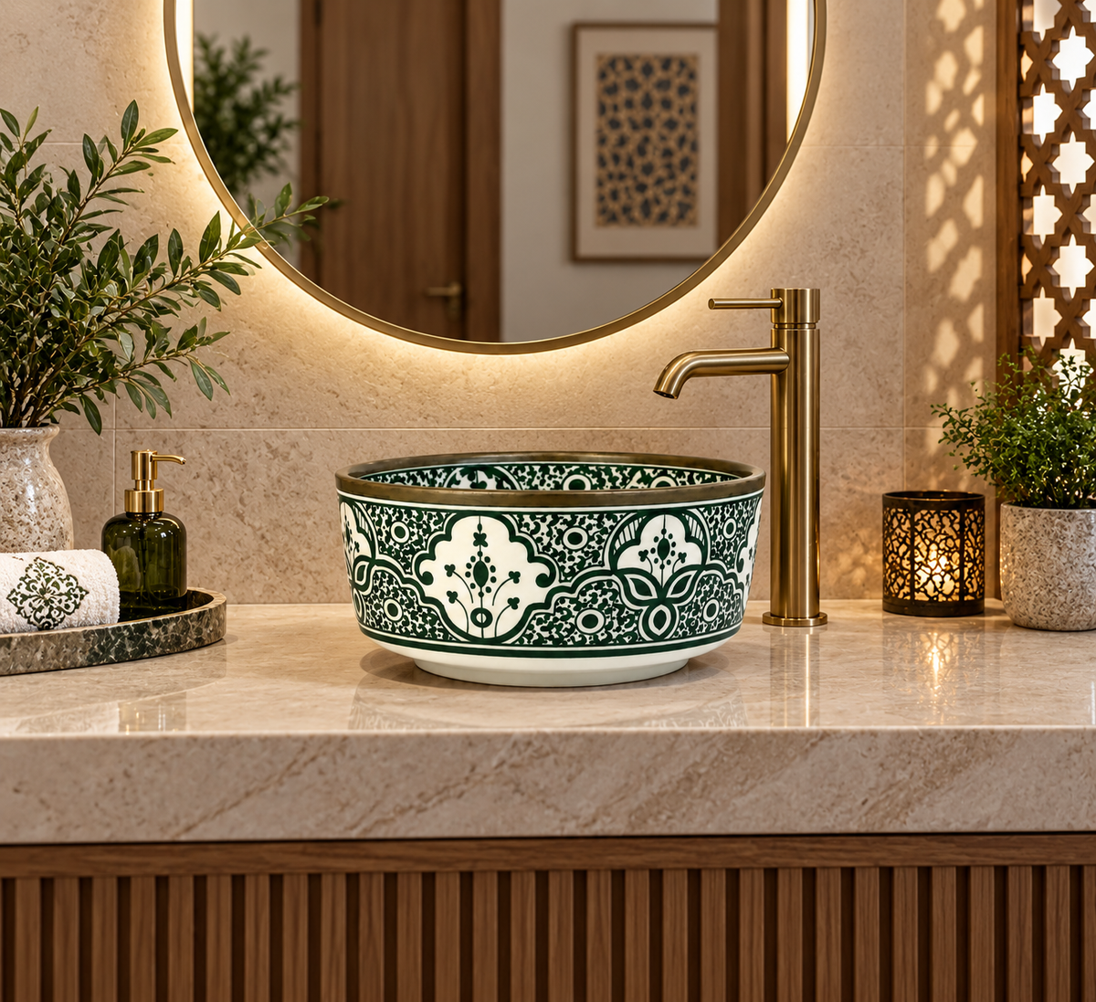 Emerald Medina Artisan Moroccan Copper-Rim Basin - M41