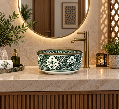 Emerald Medina Artisan Moroccan Copper-Rim Basin - M41
