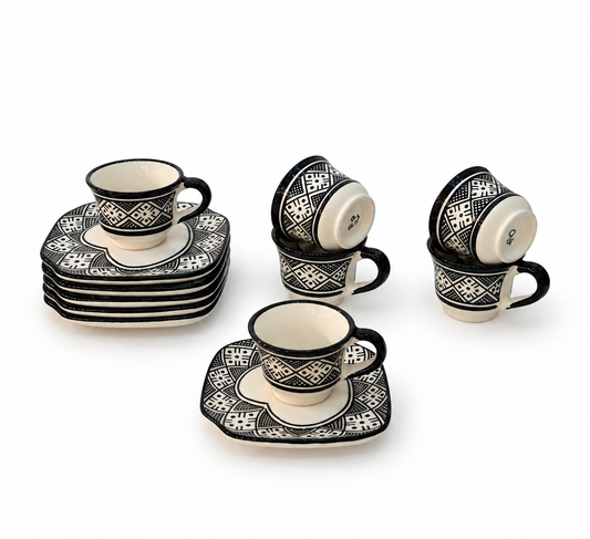Atlas Black Heritage Moroccan Handcrafted Cup & Saucer 6pcs Set - M27