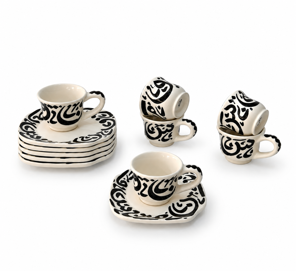 Ottoman Noir Moroccan Handcrafted Cup & Saucer 6pcs Set - M27