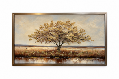 Golden Serenity Tree Whispers of Autumn Decorative Wall Art Frame - (75x125cm)