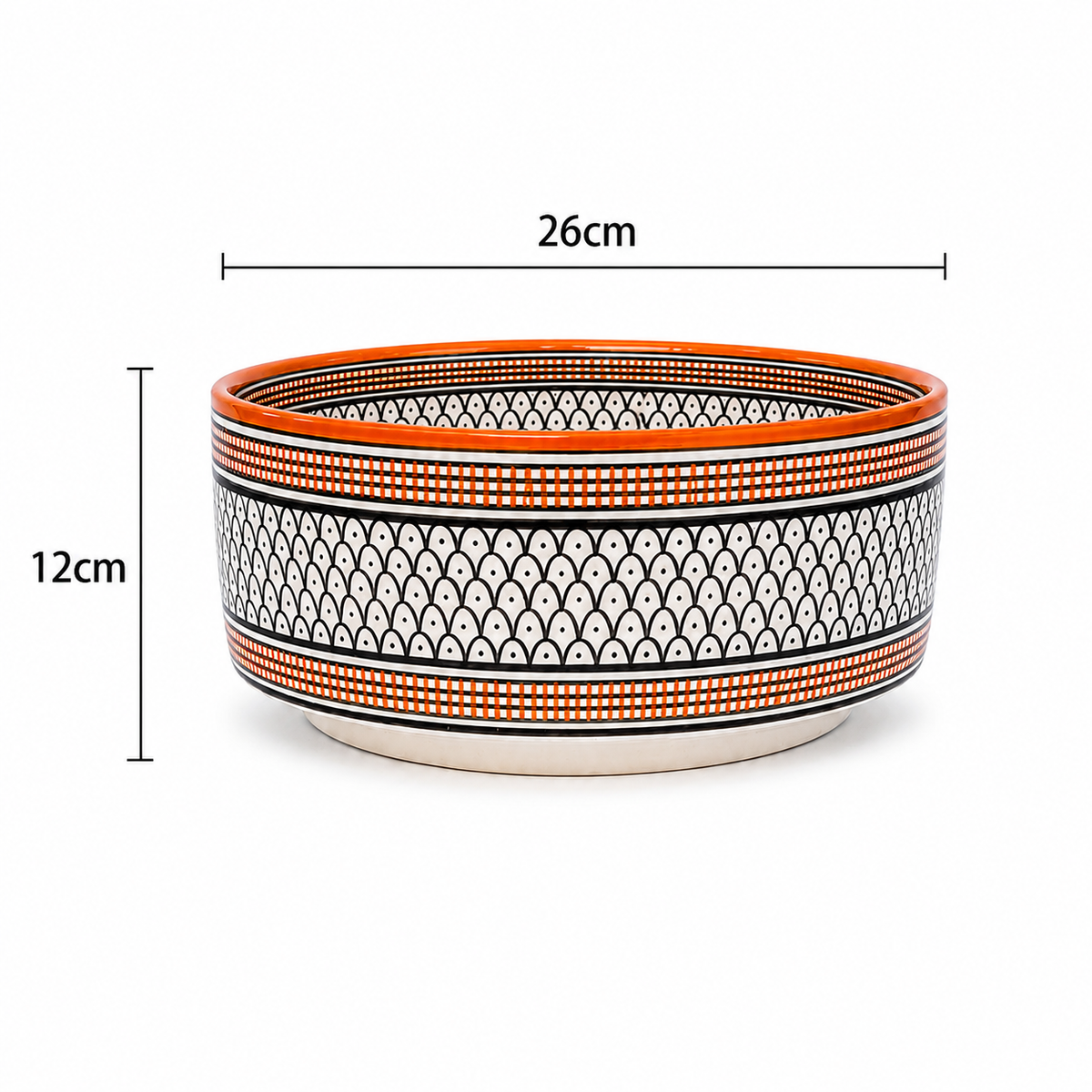 Marrakesh Horizon Ceramic Countertop Basin–Orange & Black Geometric Pattern - M38