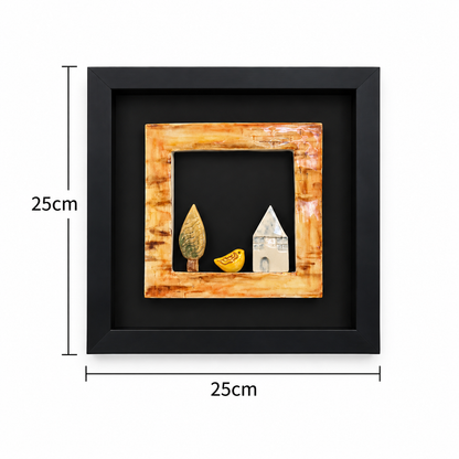 Handcrafted Rustic Ceramic Folk Art Wall Decor - (25x25cm)