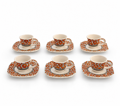 Tuscan Bloom Moroccan Handcrafted Cup & Saucer 6pcs Set - M27