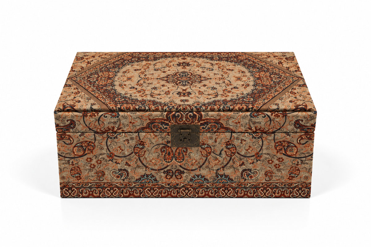 Sahar Beige Medallion Termeh Keepsake Storage Box - (30x50x22cm)