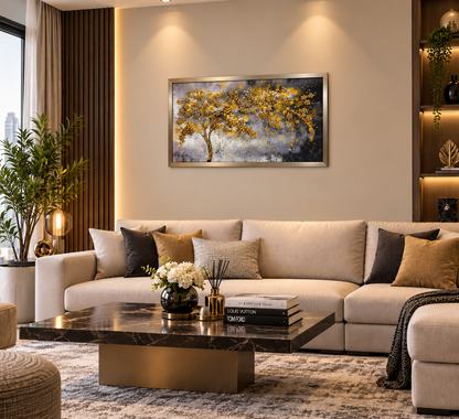 Golden Whisper Tree Decorative Wall  Art Frame - (65x110cm)