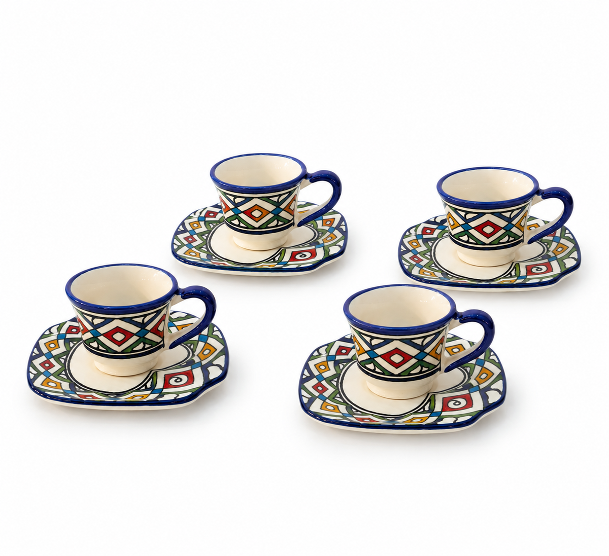 Majestic Moroccan Handcrafted Mosaic Coffee Cups & Saucer 4pcs Set - M27