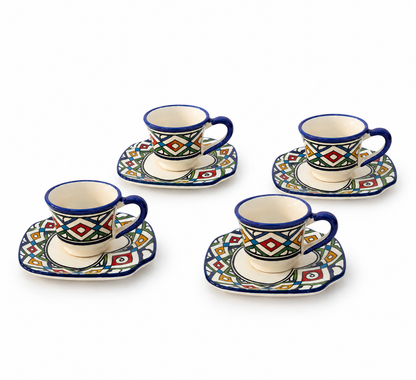 Majestic Moroccan Handcrafted Mosaic Coffee Cups & Saucer 4pcs Set - M27