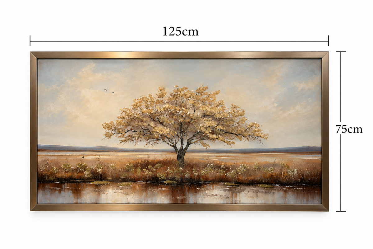 Golden Serenity Tree Whispers of Autumn Decorative Wall Art Frame - (75x125cm)