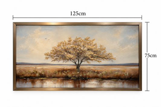 Golden Serenity Tree Whispers of Autumn Decorative Wall Art Frame - (75x125cm)