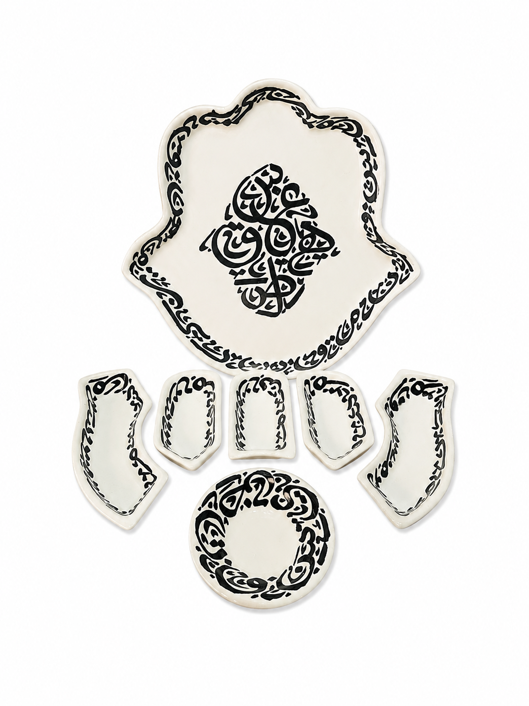 Obsidian Elegance Hamsa Ceramic Serving Tray Set - M9