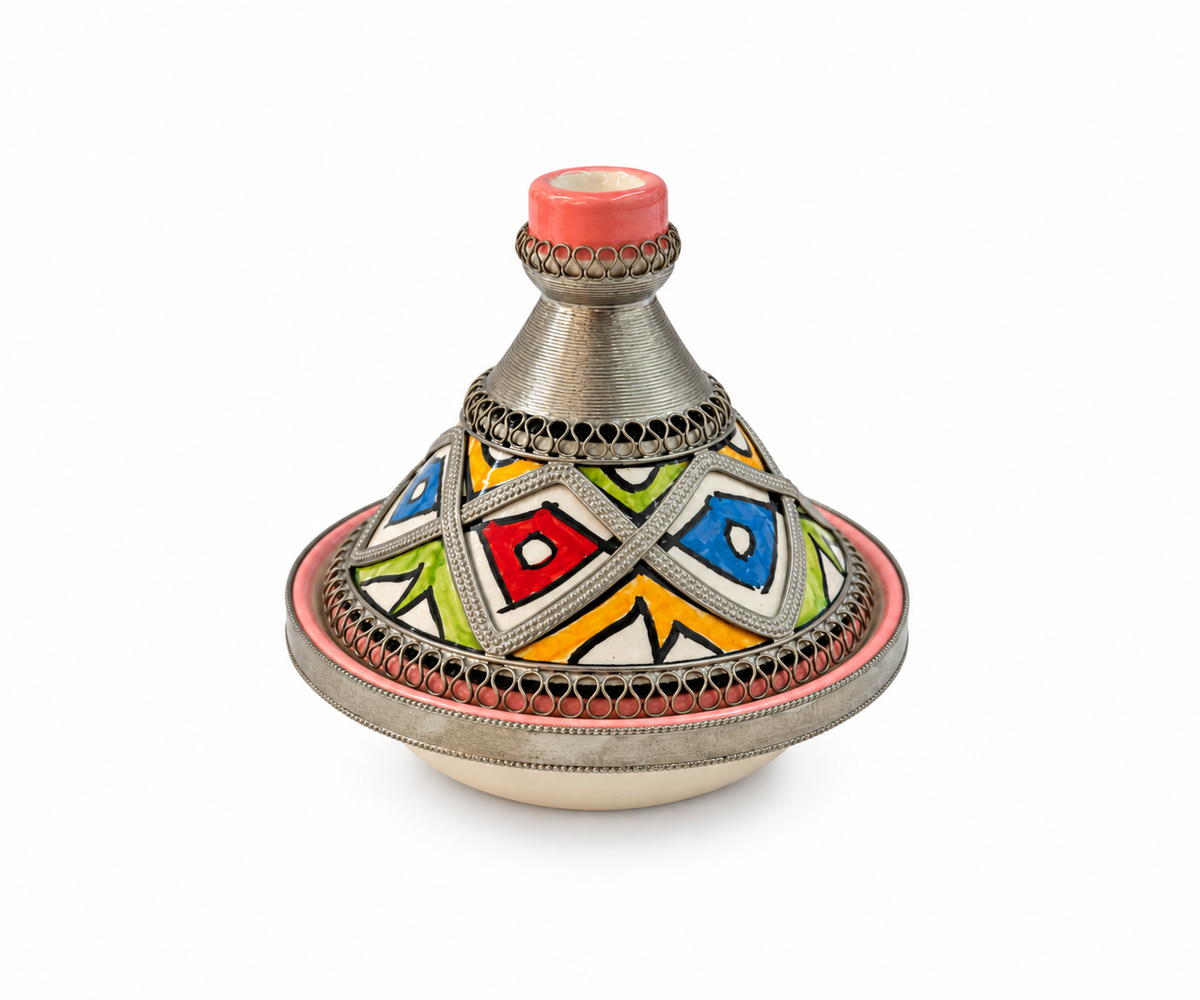 Moroccan Mini Tagine Decorative Ceramic Dish with Brass Lid - M157
