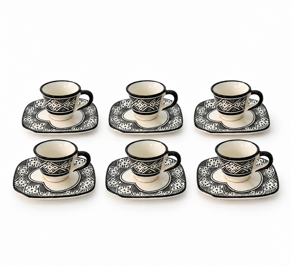 Atlas Black Heritage Moroccan Handcrafted Cup & Saucer 6pcs Set - M27