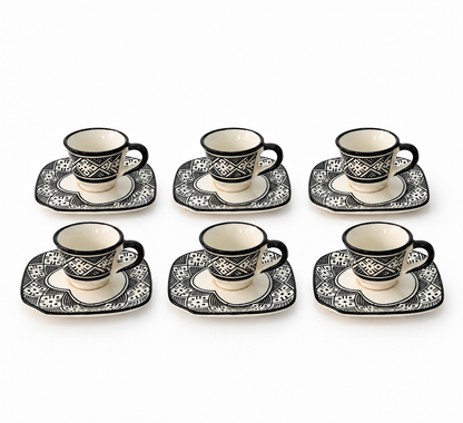 Atlas Black Heritage Moroccan Handcrafted Cup & Saucer 6pcs Set - M27