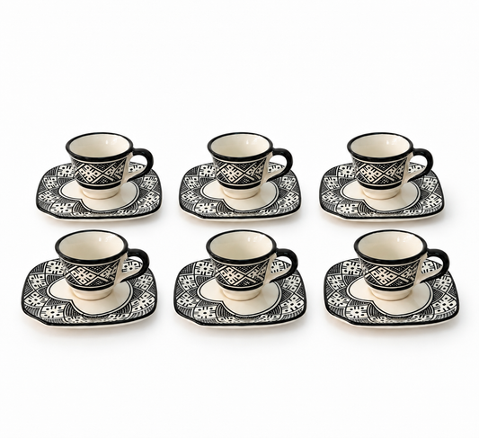 Atlas Black Heritage Moroccan Handcrafted Cup & Saucer 6pcs Set - M27