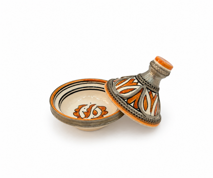 Moroccan Mini Tagine Decorative Ceramic Dish with Brass Lid - M157