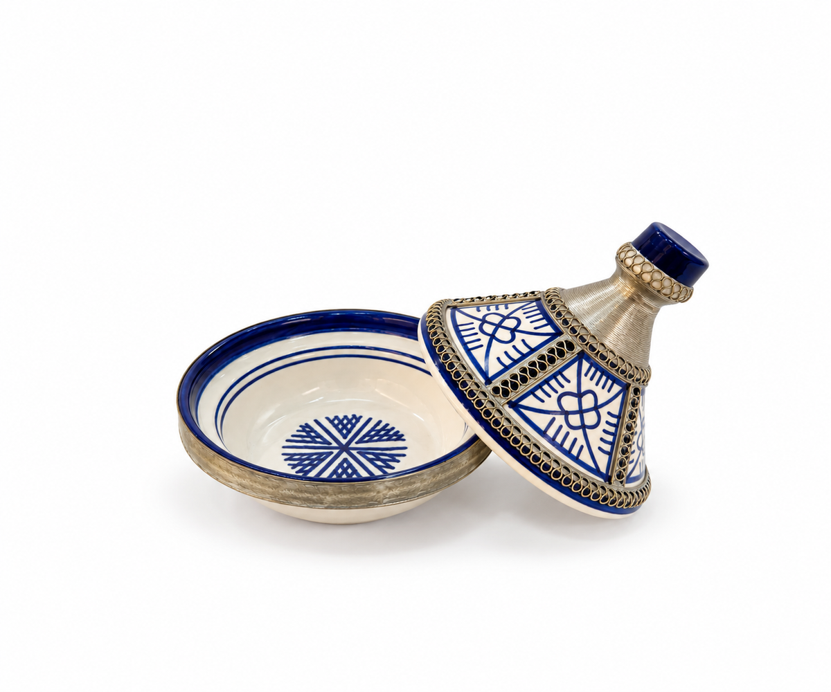 Moroccan Mini Tagine Decorative Ceramic Dish with Brass Lid - M157