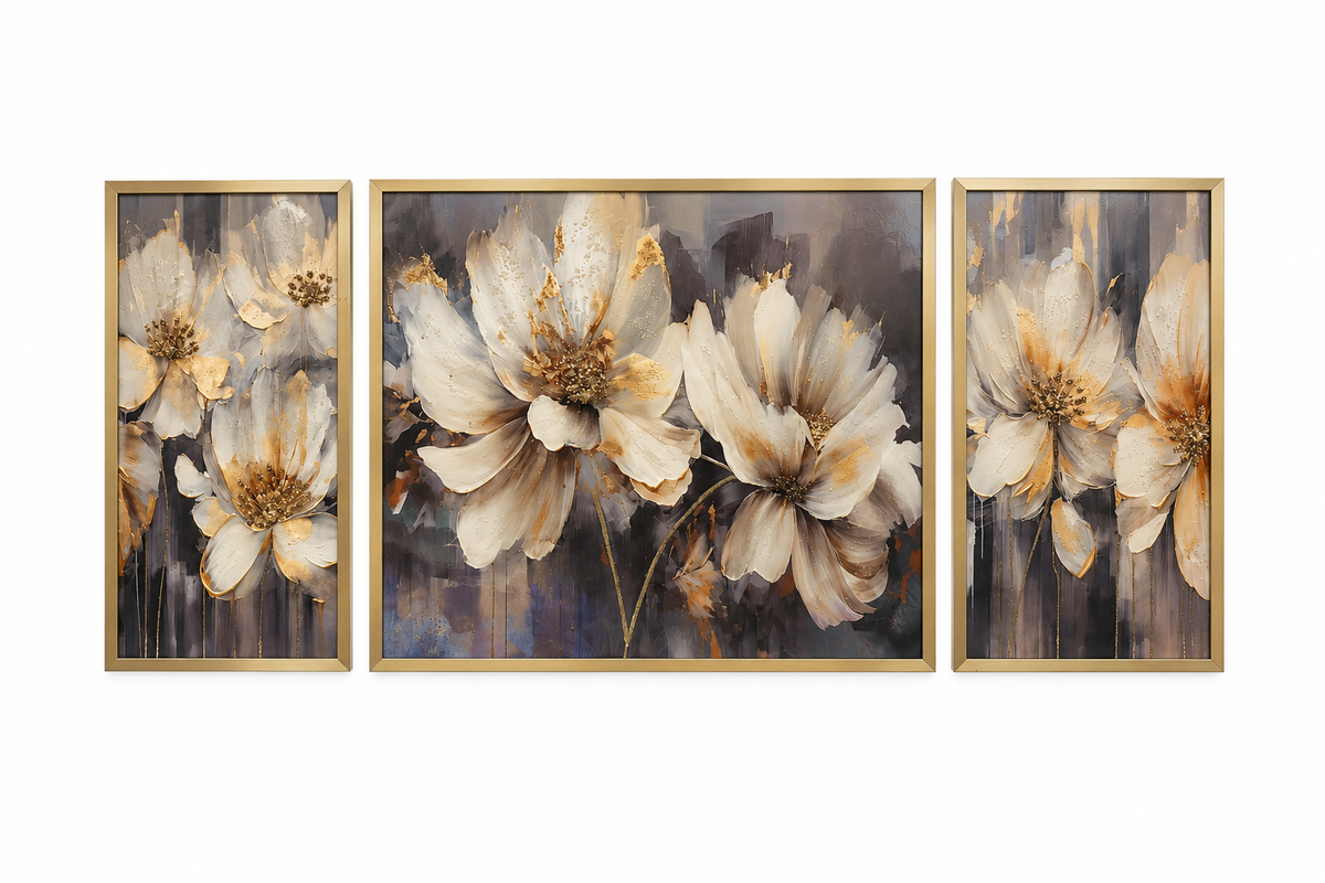 Golden Radiance Floral Decorative Wall Art Frame - (35x75x35cm)
