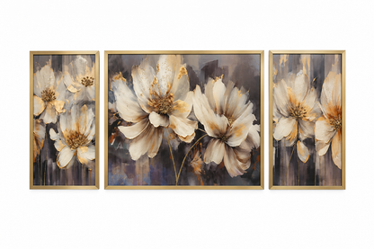 Golden Radiance Floral Decorative Wall Art Frame - (35x75x35cm)