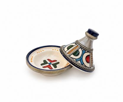 Moroccan Mini Tagine Decorative Ceramic Dish with Brass Lid - M157