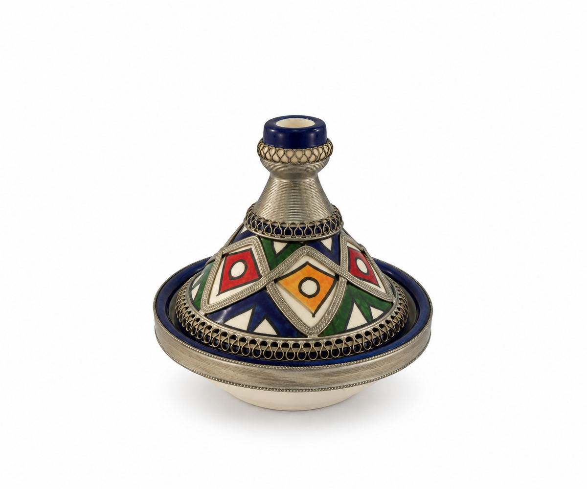 Moroccan Mini Tagine Decorative Ceramic Dish with Brass Lid - M157
