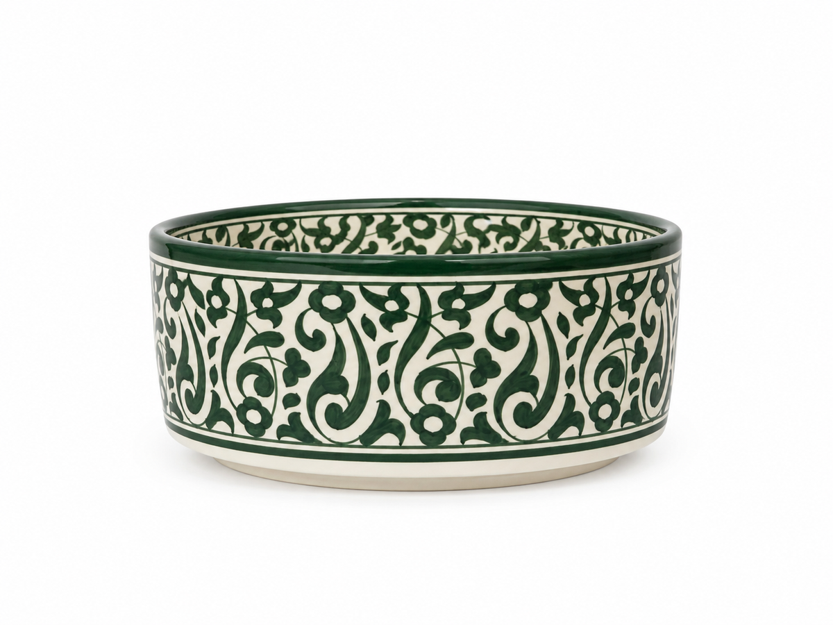 Emerald Arabesque Handcrafted Moroccan Ceramic Basin - M35