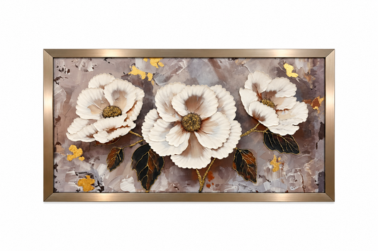 Golden Blossom Harmony Decorative Wall Art Frame - (65x110cm)