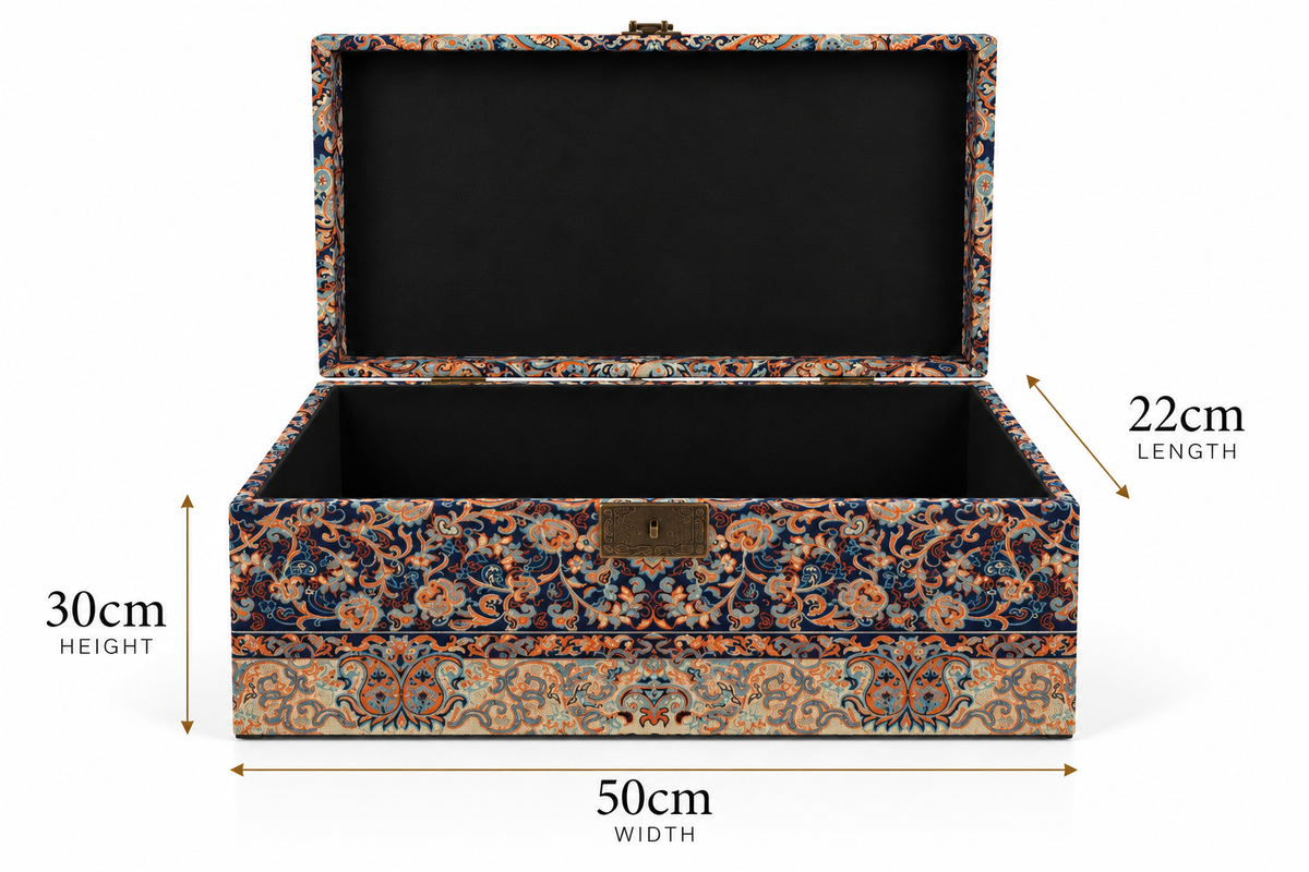 Firouzeh Royal Medallion Termeh Keepsake Storage Box - (30x50x22cm)