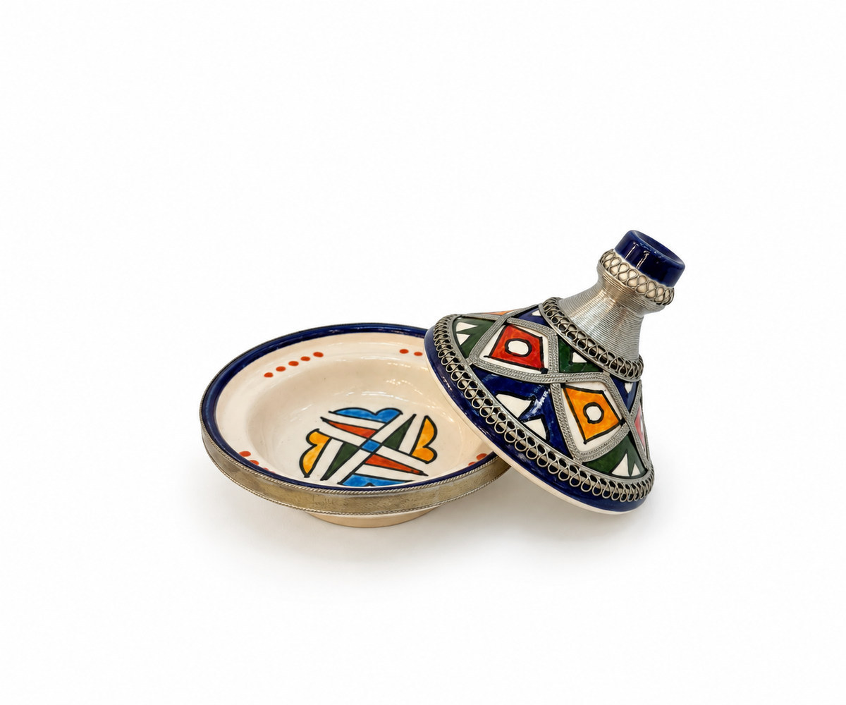 Moroccan Mini Tagine Decorative Ceramic Dish with Brass Lid - M157