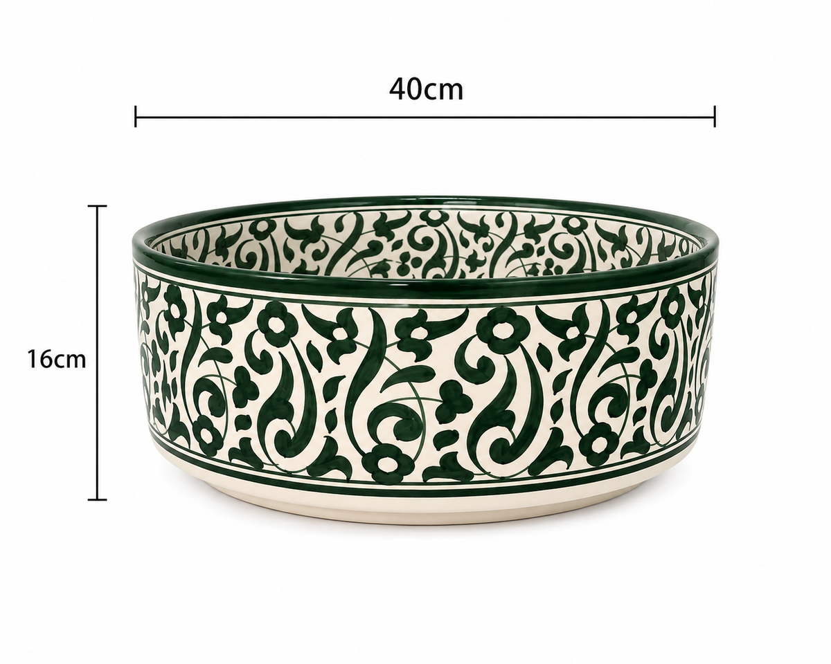 Emerald Arabesque Handcrafted Moroccan Ceramic Basin - M35