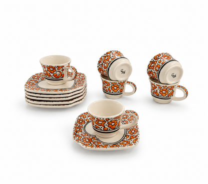 Tuscan Bloom Moroccan Handcrafted Cup & Saucer 6pcs Set - M27