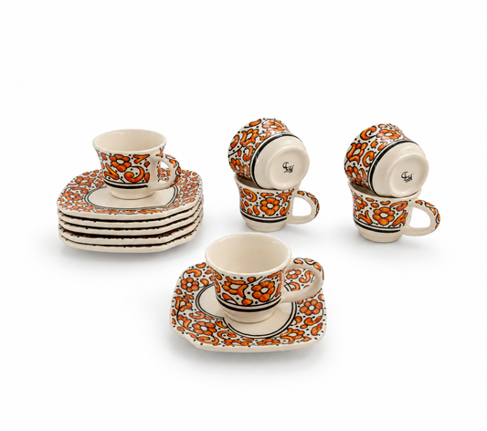 Tuscan Bloom Moroccan Handcrafted Cup & Saucer 6pcs Set - M27