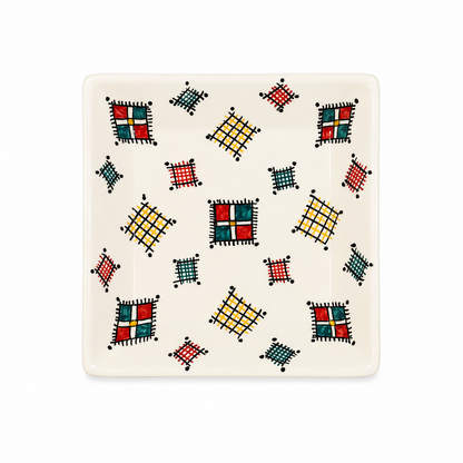 Handcrafted Moroccan Pattern Square Ceramic Plate 21cm - M12