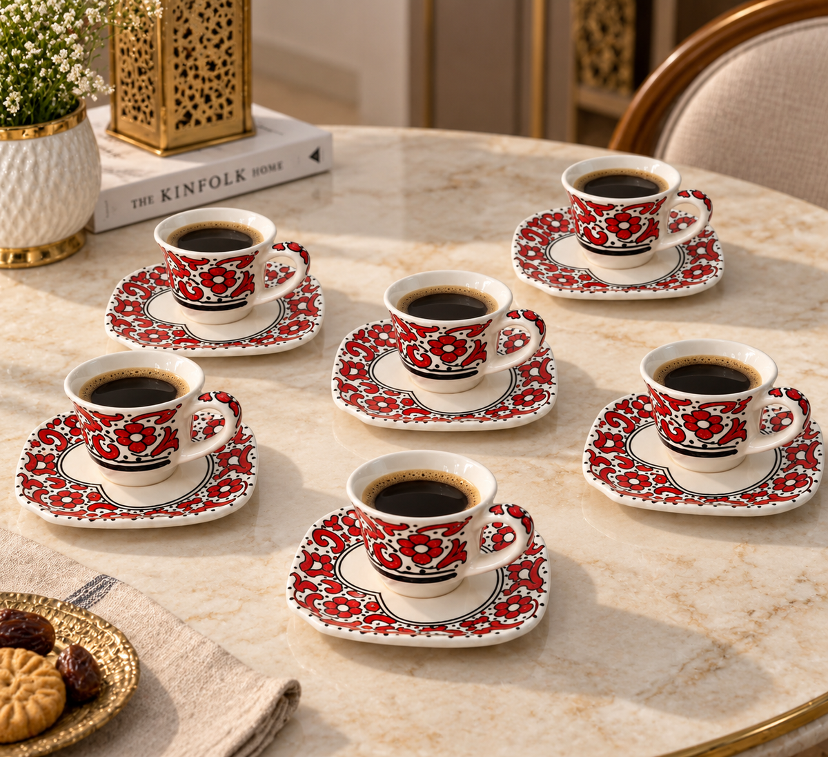 Crimson Souk Heritage Moroccan Handcrafted Cup & Saucer 6pcs Set - M27