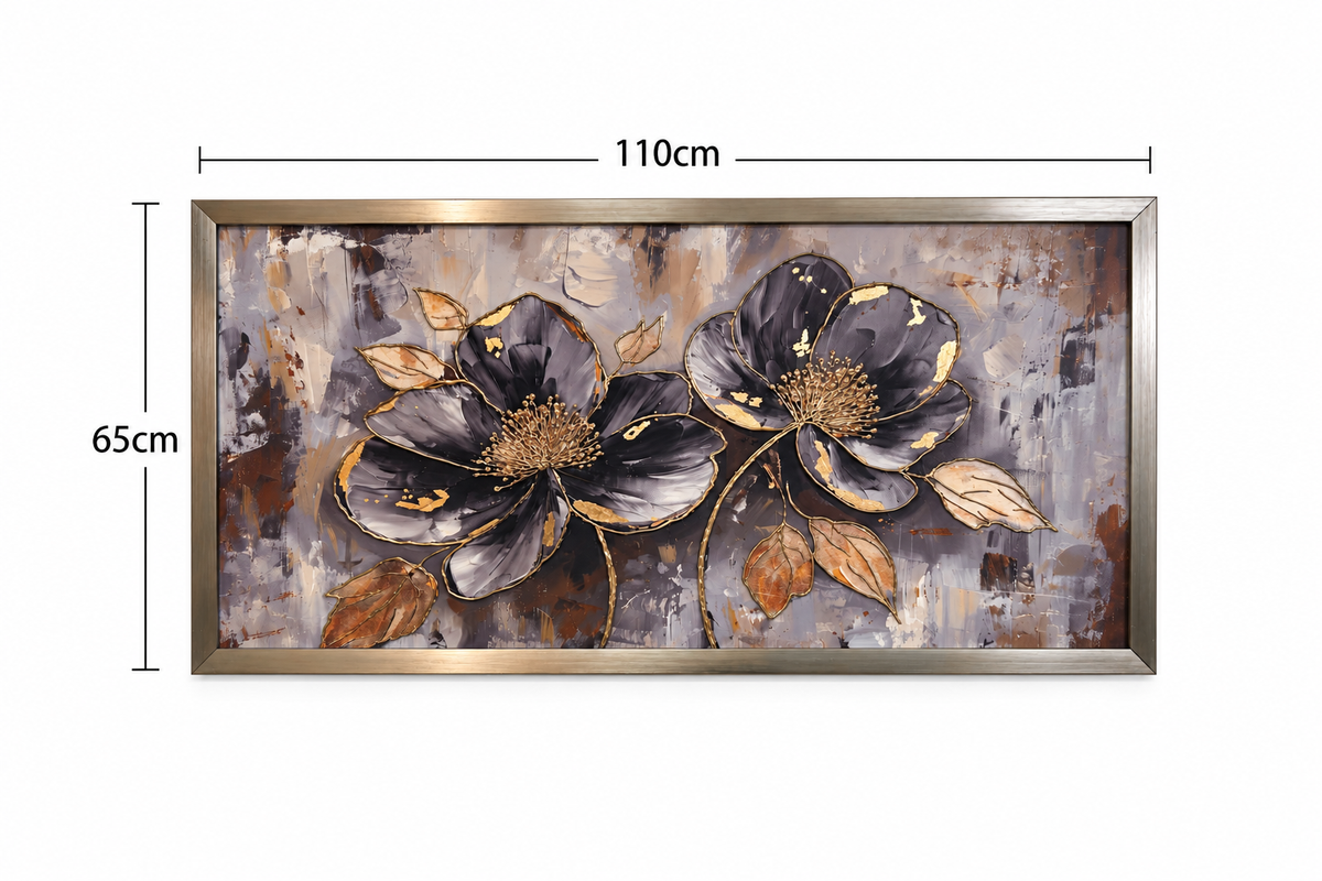 Midnight Blossom Elegance Decorative Wall Art Frame - (65x110cm)