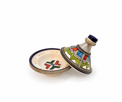 Moroccan Mini Tagine Decorative Ceramic Dish with Brass Lid - M157