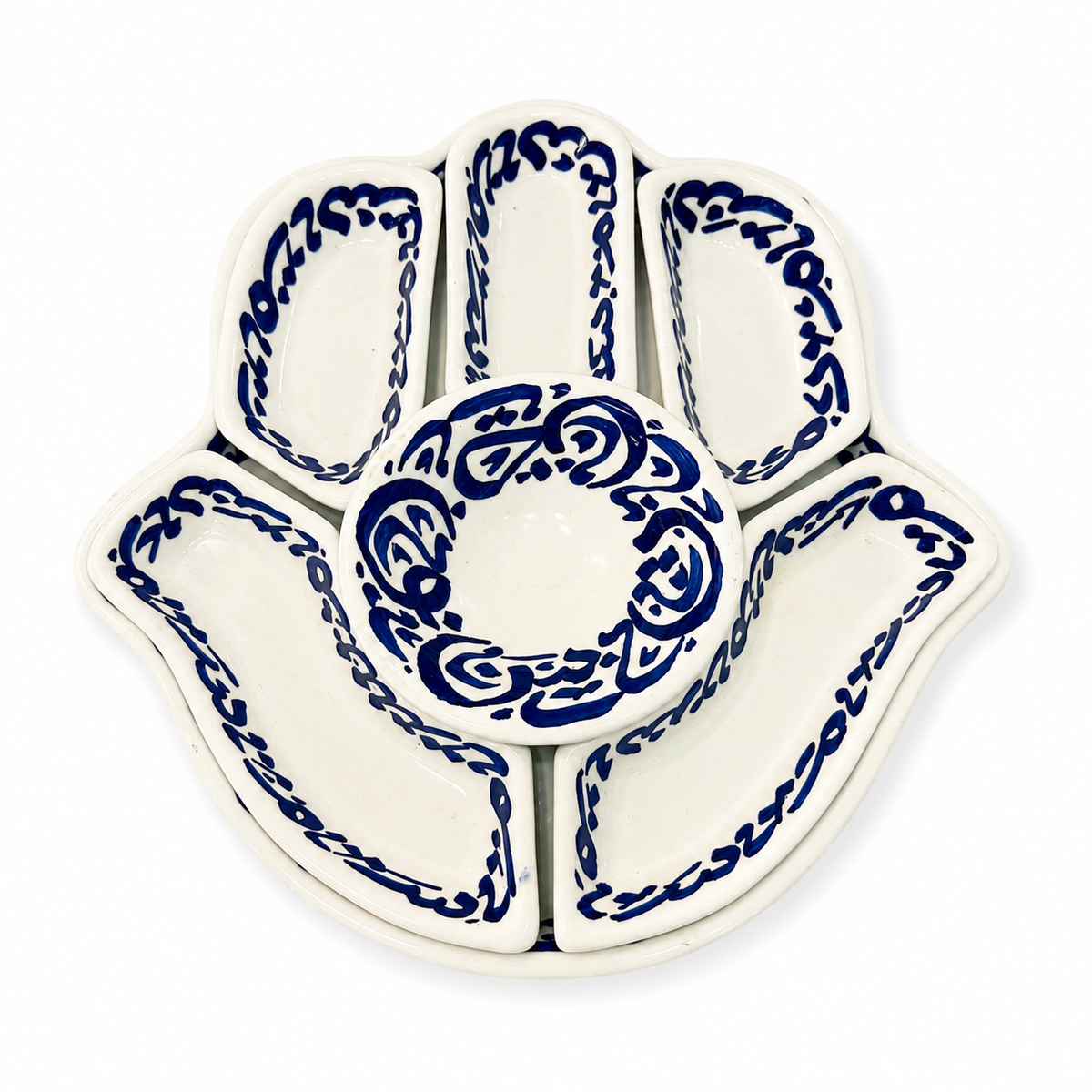 Indigo Arabesque Hamsa Ceramic Serving Tray Set - M9