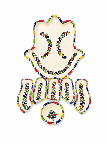 Mediterranean Garden Hamsa Ceramic Serving Tray Set - M10