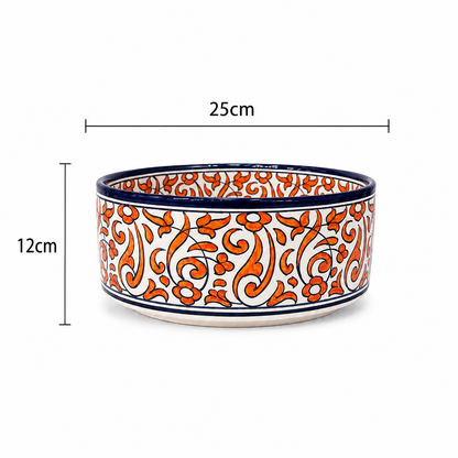Andalusian Ember Ceramic Countertop Basin–Orange Arabesque Pattern - M38
