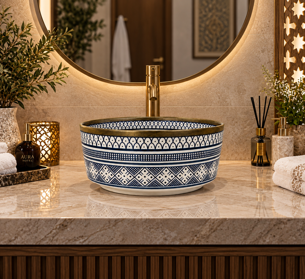 Moroccan Royal Blue Handcrafted Copper-Rim Basin - M41