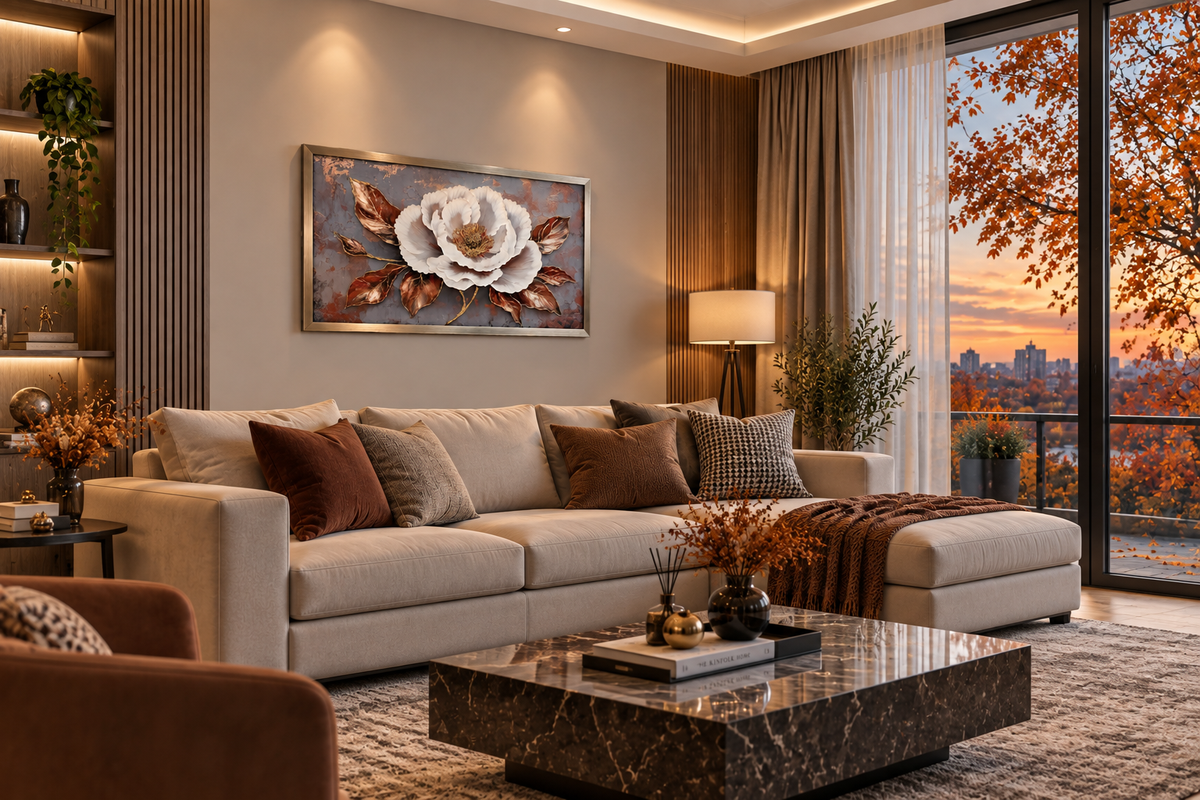 Autumn Majesty Bloom Decorative Wall Art Frame - (65x110cm)