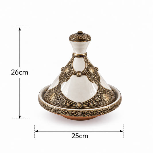 Alabaster Sovereign Legacy Handcrafted Brass Tagine - (25x26cm)