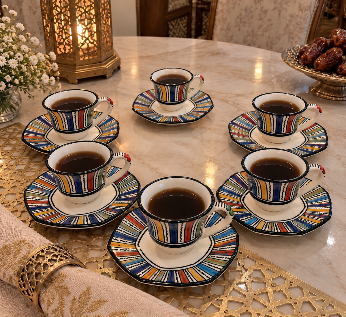 Moroccan Handcrafted Medina Rainbow Cup & Saucer 6pcs Set - M27