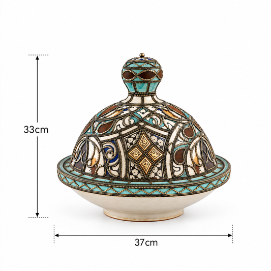 Aurelia Mosaic Crown Handcrafted Brass Tagine - (33x37cm)