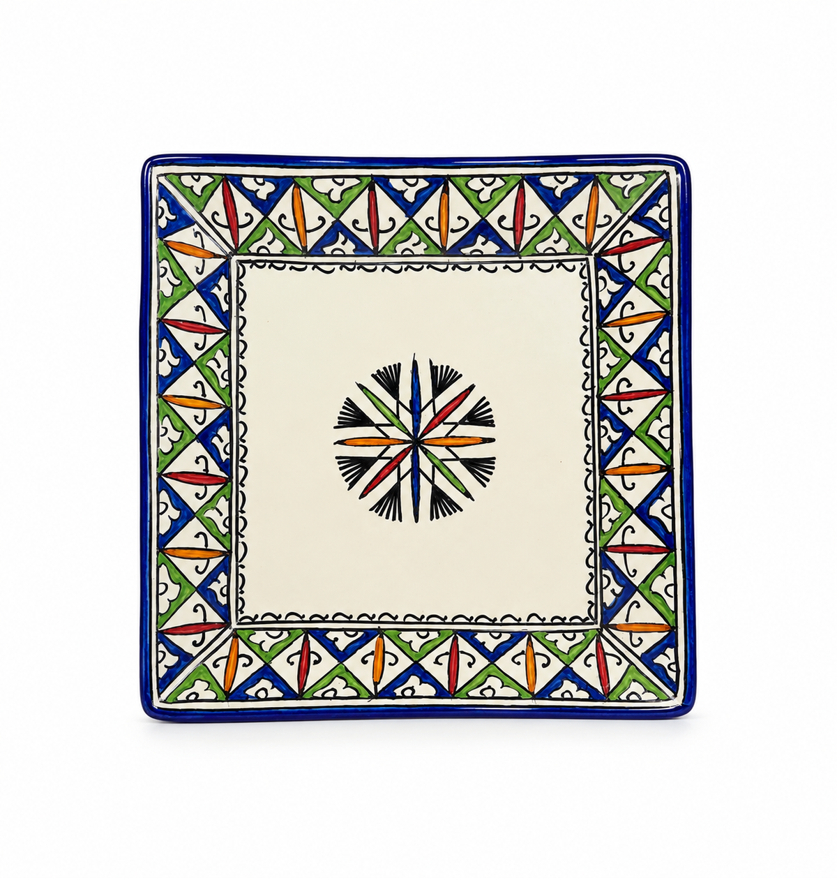 Handcrafted Moroccan Pattern Square Ceramic Plate 21cm - M12