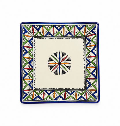 Handcrafted Moroccan Pattern Square Ceramic Plate 21cm - M12