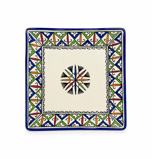 Handcrafted Moroccan Pattern Square Ceramic Plate 21cm - M12