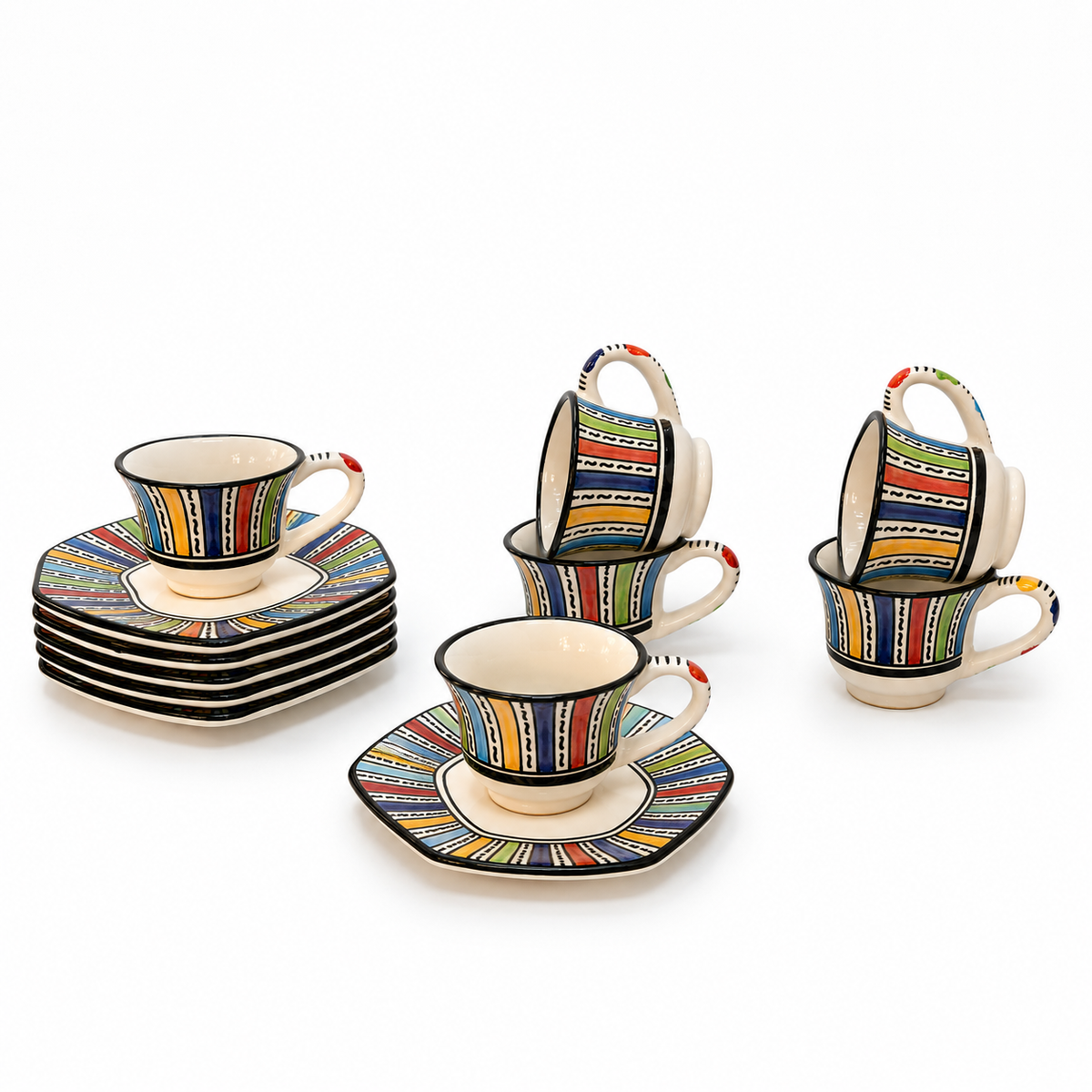 Moroccan Handcrafted Medina Rainbow Cup & Saucer 6pcs Set - M27